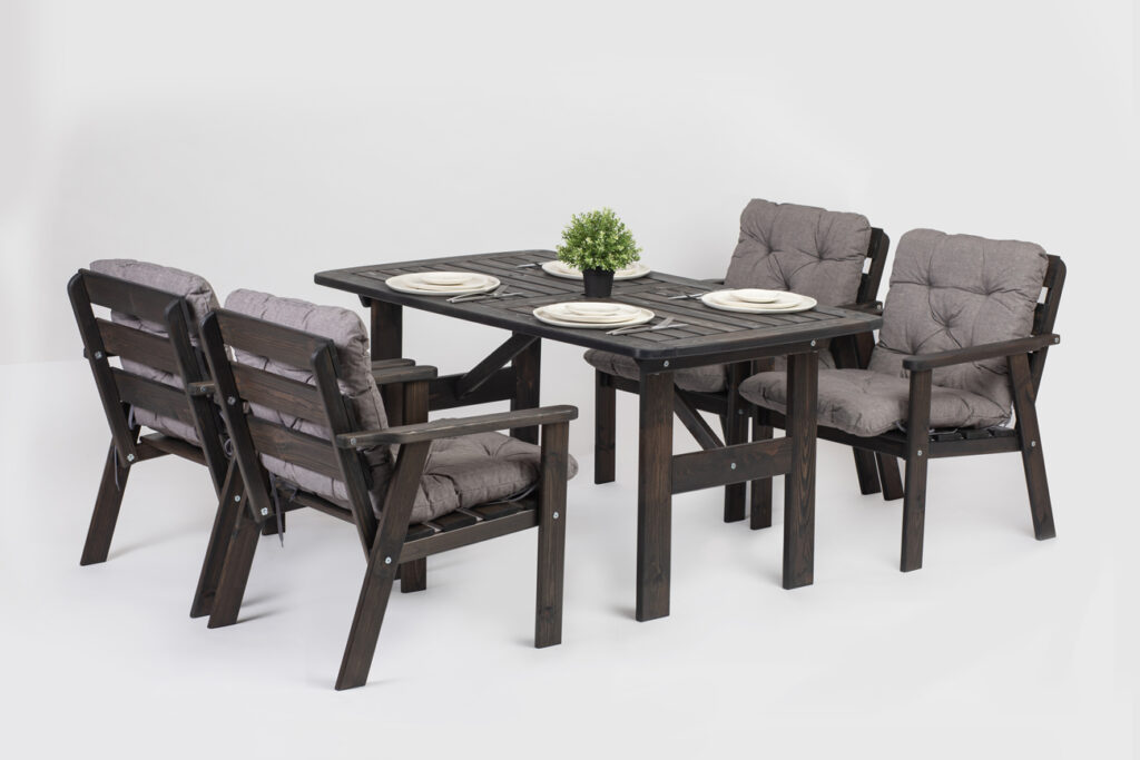 Outdoor dining set with 4 chairs and cushions (Taupe Grey + Grey